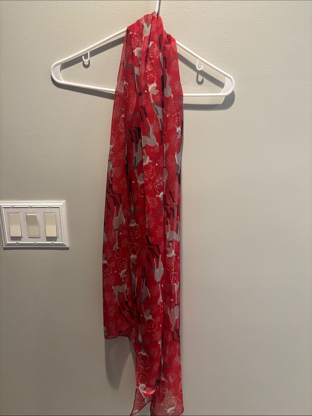 Red Floral & Bird Print Lightweight Scarf